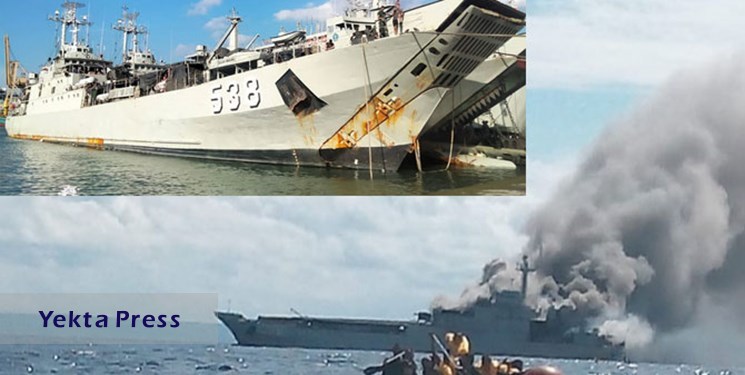 آتش گرفتن کشتی لجستیک نیروی دریایی اندونزی با 119 خدمه